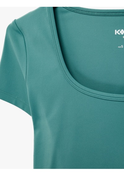Koton Slim Fit Kısa Kollu U Yaka Spor Crop Tişört Yeşil 6sak10039nk