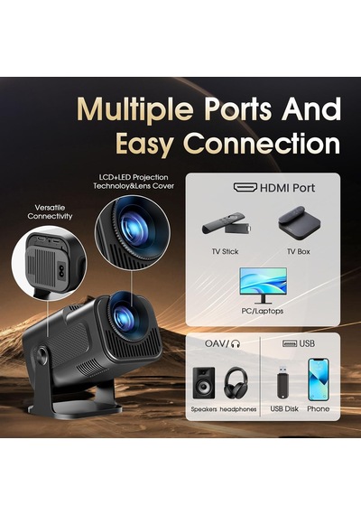Mini Projeksiyon, 4k Fhd 1920x1080p, 180 Döndürülebilir, Taşınabilir, Wifi 6 Ve Bt 5.2, Android Ve İos, Fare Ve Uzak Kumanda, Siyah