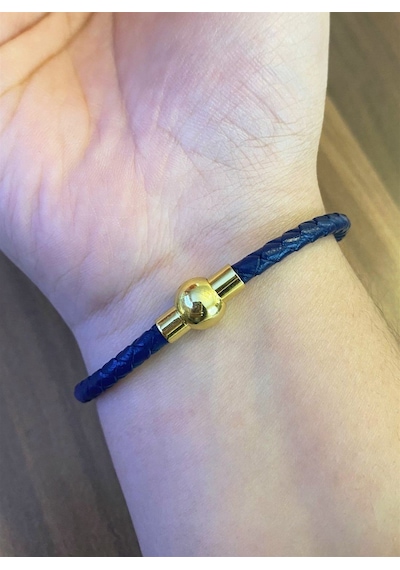 Unisex Çivi Model Gold Renk Detay Lacivert Bileklik Lacivert