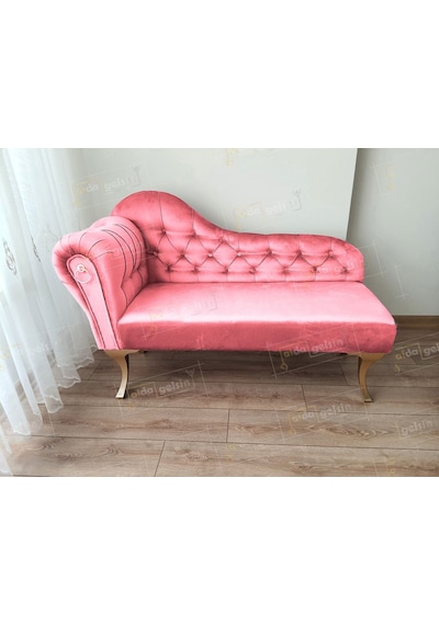 Dekoratif Bihter Koltuk Josefin Puf 110 Cm Gold Ayak Pembe