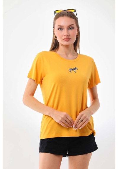 Sistas Kadın Zebra Desenli Kısa Kol Bluz 23118 Sarı