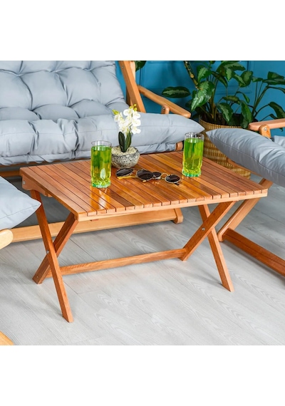 Bysay Ahşap Katlanabilir Şezlong Seti, 4'lü, Gri, Modern Stil, Puf Minderli, Plaj Teras Balkon Bahçe İçin Diğer