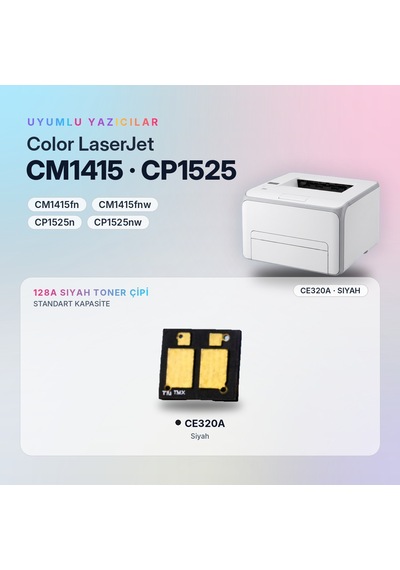Hp 128a Ce320a / Color Laserjet Cm1415 / Cp1525 Siyah Çip