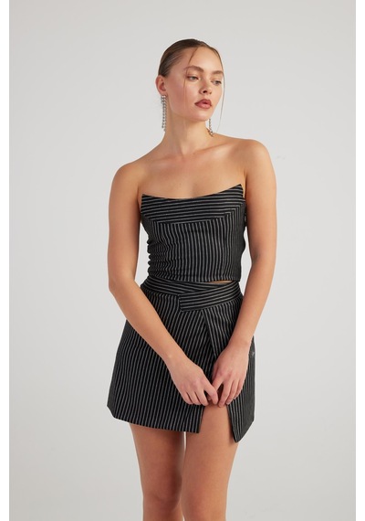 Holly Lolly Simli Çizgili Crop Eden Büstiyer Siyah