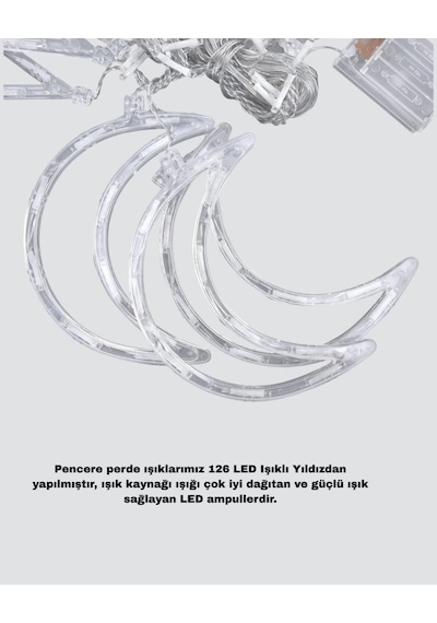 Yıldız Ay Tasarımlı Prizli Perde Led Işık İç Mekan Dekoru Şeffaf