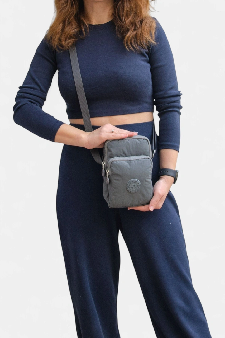 Lederax Krinkıl Kumaş Mini Omuz Çantası Çapraz Çanta Ld614 Gri