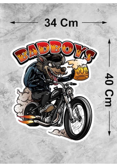 Bad Boys Motorcu Kurt Sticker Çılgın Motorcu Kurt Köpek Araba Oto Motosiklet Kask Pc Laptop Sticker - 00317 40x34 Cm