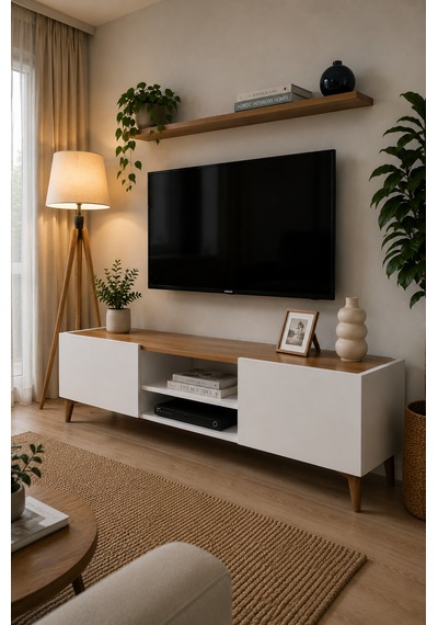 Lunaria Modern Tv Ünitesi Beyaz & Çam 143 Cm Beyaz - Çam