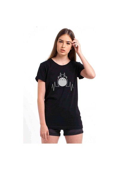 Totoro Baskılı Siyah Kadın Tshirt (534682491)