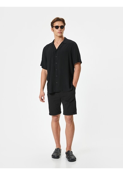 Koton Kumaş Şort Bermuda Slim Fit Düğmeli Cepli Katlı Paça Siyah 4sam40064hw Siyah