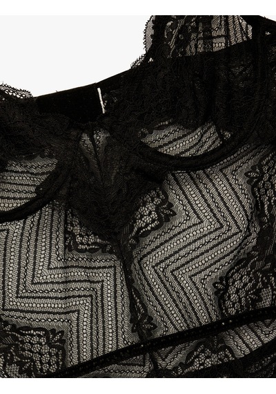 Koton V Yaka Askılı Dantelli Bodysuit Siyah 6wlk00005mk Siyah