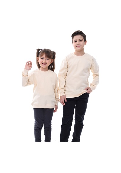 Zuzunga Basic Bisiklet Yaka Şardonlu Çocuk Sweatshirt 3-10 Yaş Krem