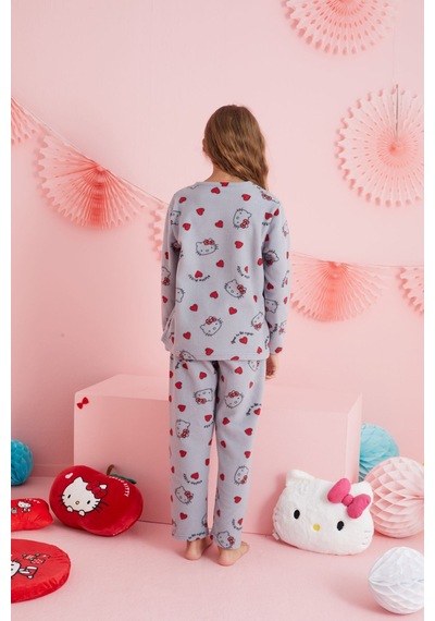 Siyah İnci Lisanslı Polar Çok Renkli Bisklet Yaka Pijama Takım Hk316 Gri