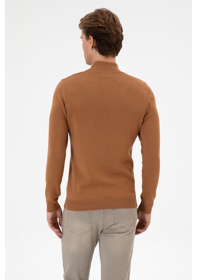 U.S. Polo Assn. Erkek Slim Fit Boğazlı Camel Basic Kazak 50313712-VR233