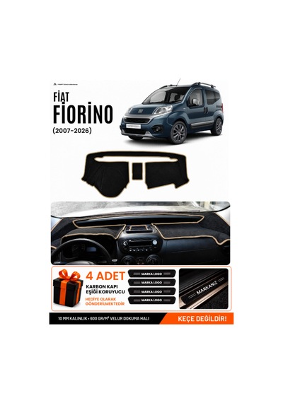 Fiat Fiorino 2007-2026 Uyumlu Torpido Koruma, Torpido Örtüsü, Torpido Kılıfı - Siyah Bej