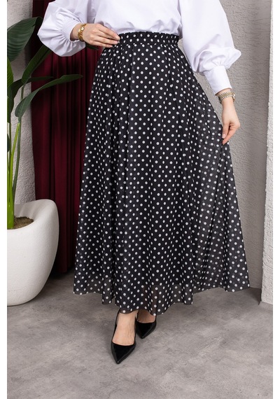 Hira Life Fashion Kadın Astarlı Puantiye Desenli Tül Etek Siyah Siyah