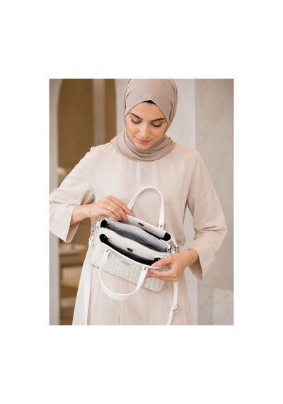 Just Polo Kadın Orta Boy Premium Deri Ayarlanabilir Askılı 3 Bölmeli Şık El & Omuz Çantası Shoulder Bag Beyaz