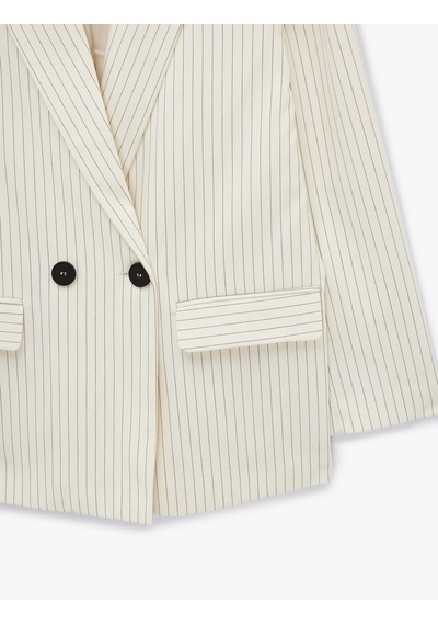 Koton Cepli Uzun Kollu Kruvaze Çizgili Blazer Ceket Bej Çizgili 7wak50013uw Ekru