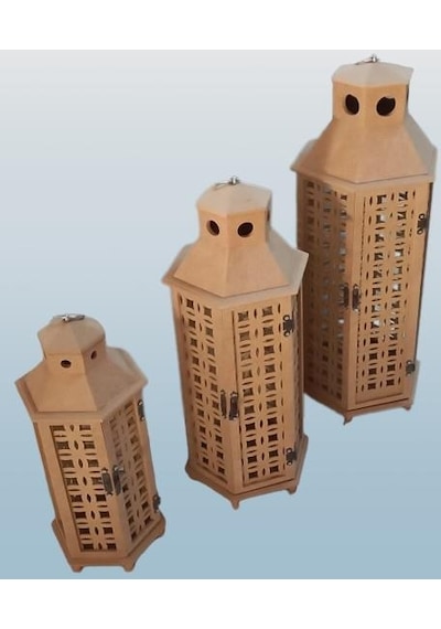 1448bng90235hobi Adn Dekoratif Fenerlik 3lü Set Ahşap Mdf Ham Cnc Kesim Oymalı Nakış El Yapımı