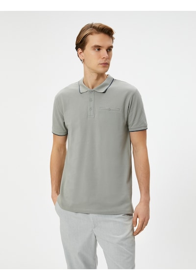 Koton Polo Yaka Tişört Slim Fit Düğmeli Kısa Kollu Biyeli Gri 4sam10162mk Gri