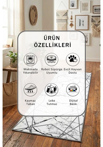 Yıkanabilir Yolluk 17 Açık Gri