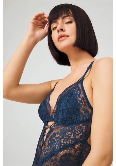 Cottonhill Petrol Yeşili Çıtçıtlı Sırt Dekolte Kaplı Dantelli Kadın Bodysuit P.yeşili