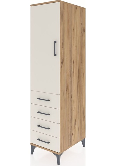 Kronos Dolap Tek Raflı 4 Çekmeceli Tek Askılı 44x59x182 Çam-a... Çam