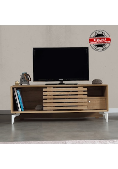 Lulu Metal Ayaklı Tv Ünitesi 100Cm / Sürgülü Kapaklı Tv Sehpası