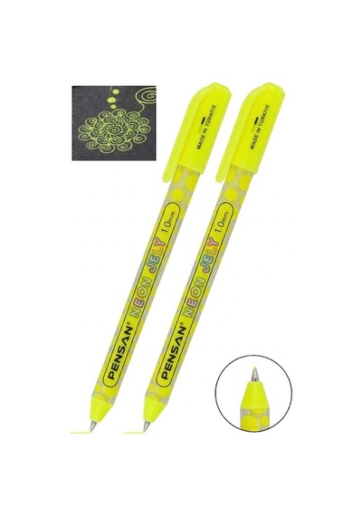 Sarı Neon Tükenmez Kalem 2 Adet Pensan Neon Jely Fosforlu Jel Pilot Kalem Siyah Defter Kalemi Yumuşak Yazım