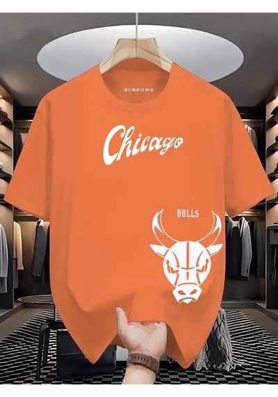 Chıcago Bulss Baskılı Oversize Tişört Turuncu