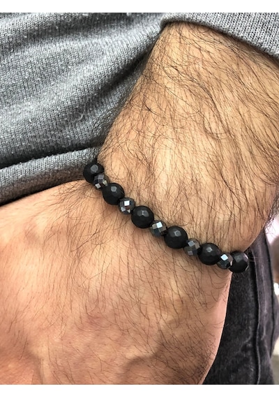 Moda Kulesi Hematit Taş Ve Onix Taş Özel Tasarım Erkek Bileklik