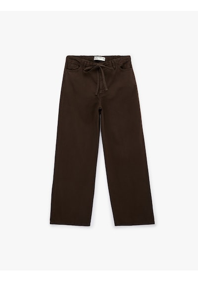 Koton Cepli Beli Bağcıklı Pamuklu Bol Paça Pantolon - Loose Straight Fit Jean Koyu Kahverengi 6sal40082mw Koyu Kahve