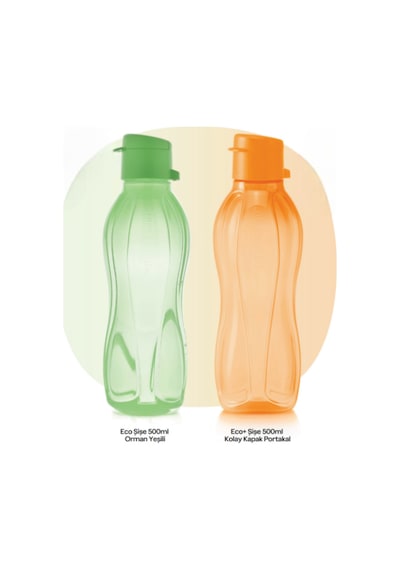 Eco Şişe 500 Ml 2 Li Set Eco Şişe 500ml Orman Yeşili + Eco Şişe 500ml Kolay Kapak Portakal Yeşil