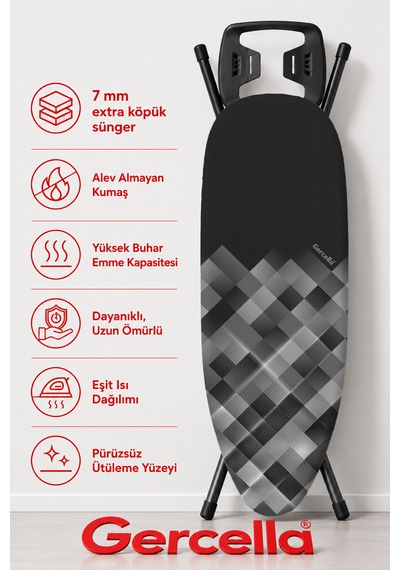 Hediyeli Begonvil Ütü Masası Kılıfı Bezi Örtüsü Açık Gri