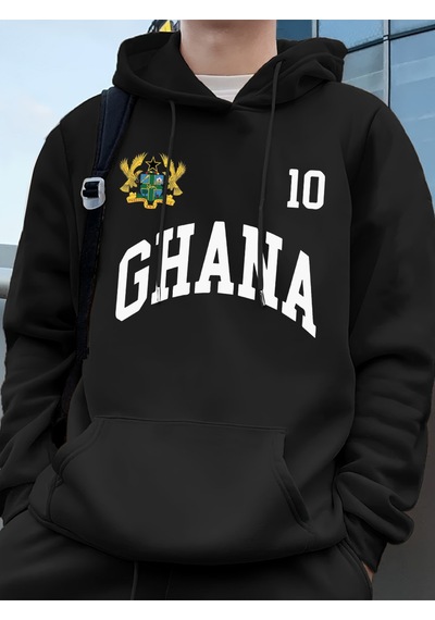 Startmore Startmoreghana Emblem Letter Printing Hoodie Mens Winter Fleece Warm Pullover Jogging Pocket Sweatshir Siyah