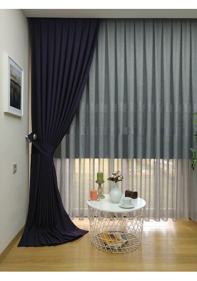 Evdepo Home Keten Mor Fon Perde Tek Kanat Mor