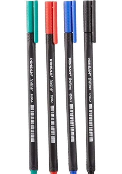 6500 Fineliner Keçe Uç Kalem 4 Lü Set Net Çizgi Ve Akıcı Yazım