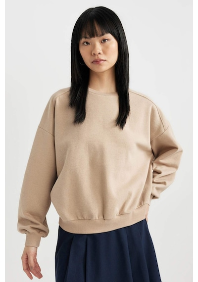 DeFacto Coool Oversize Geniş Kalıp Bisiklet Yaka Kalın Basic Düz Sweatshirt A4177AX23WNBG708