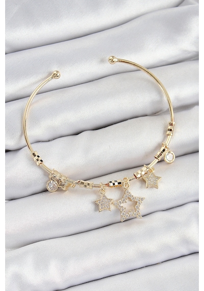 Pirinç Zirkon Taşlı Yıldız Model Gold Renk Charm Bileklik Altın