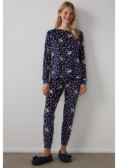 Penti Lacivert Ayı Desenli Sweatshirt Termal Etkili Pijama Üstü Lacivert