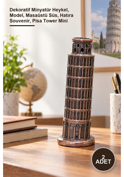 2 Adet Metal Pisa Kulesi Dekoratif Minyatür Heykel, Model, Masaüstü Süs, Hatıra Souvenir, Pisa Tower Mini