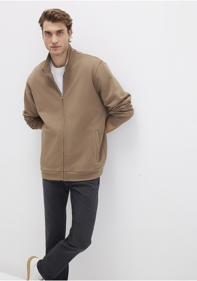 Mavi - Dik Yaka Fermuarlı Kahverengi Sweatshirt 0s10377-70378