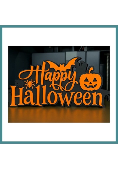 Trendexa 3d Baskı Happy Halloween El Yazısı Masa Süsü Katmanlı Yarasa Balkabağı Örümcek Dekor Turuncu Siyah Mac Standart