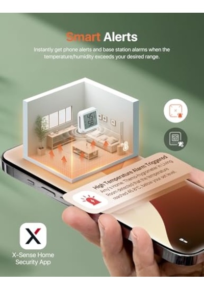 Wifi Higrometre İç Mekan Nemi, Uygulama Bildirimli Akıllı Higrometre Termometre, Oda Sıcaklığı İzleme İçin Sıcaklık Sensörü, 1 Sensör Sbs50 Baz İstasyonu Gerekir, Dahil Değildir