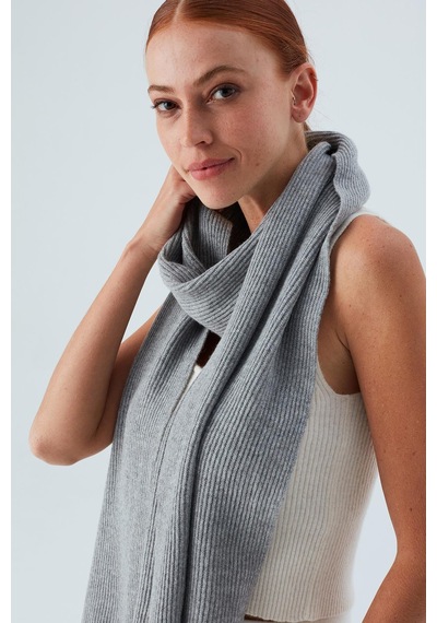 Peraluna Nomı Scarf Selanik Örgü Kaşmir Karışımlı Yumuşak Kadın Triko Atkı - Gri Melanj Gri Melanj