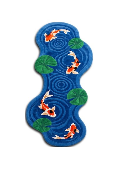 Sdt Japon Balığı Desenli Dalgalı Form Mavi Modern Dokuma Taban Dekoratif Halı Sdt883 Çok Renkli