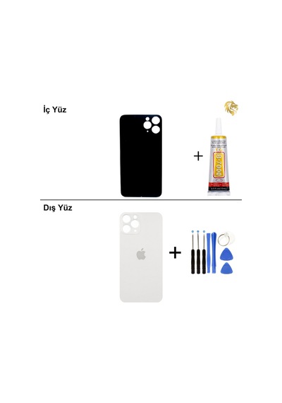 İphone Uyumlu11 Pro Gümüş Arka Kapak Arka Cam Batarya Kapağı Lazer Kesim Kapak Pil Kapağı + B-7000 Yapıştırıcı + Tamir Seti Standart
