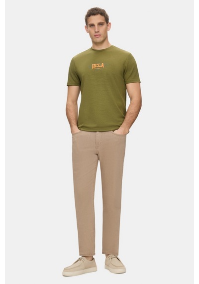 Ucla Angelo Haki Bisiklet Yaka Baskılı Yumuşak Dokulu Modal Kumaş Standard Fit Erkek Tshirt