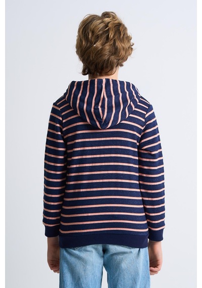 Alexandergardi Alexandergardı Kanguru Cepli Kapüşonlu Çizgili Çocuk Sweatshirt Lacivert