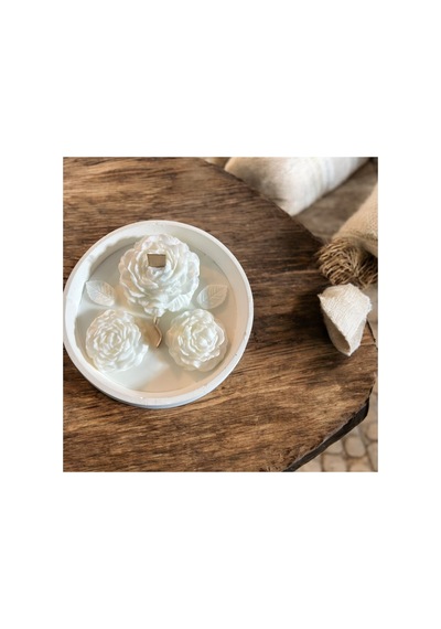 Yuvarlak Kase Tabak Şakayık Mum 18x5 Cm Soya Wax Beyaz Kadınlar Günü, Anneler Günü